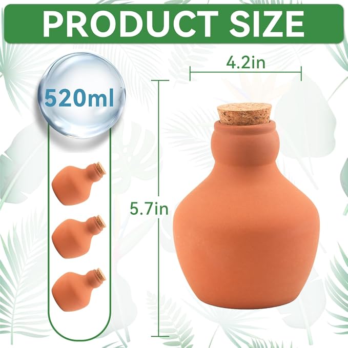 3 Pack Large Terracotta Olla Watering Pots, 520ml Plant Watering Globes, Self Watering Devices for Outdoor Garden Flower Bed Plants