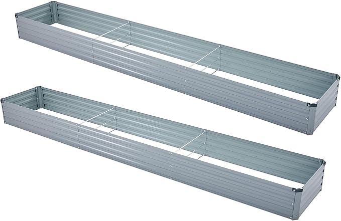 Meberam 2 Pack 12x2x1FT Galvanized Raised Garden Bed Kit, Outdoor Metal Planter Box for Vegetables, Bottomless Rectangular Gardening Bed with Support Rods, Tool-Free Assembly, Gray