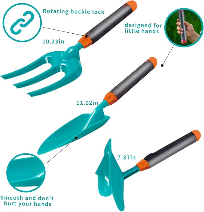 Qtioucp 16Pcs Kids Gardening Tools Outdoor Toys Set Backyard Play with 93 PCS DIY Flower Garden Building Preschool Activities (Green)