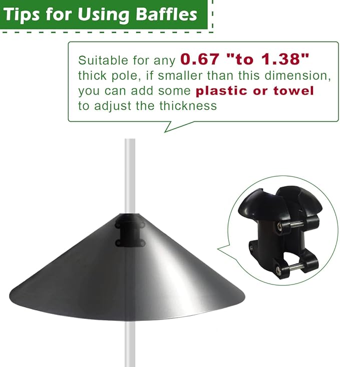 19 Inch PP Squirrel Proof Baffle for Protecting Outside Pole Bird Feeders and Bird Houses, Pole Mount Raccoon and Squirrel Guard Stopper for Shepherd Hooks - Black, 1 Pack