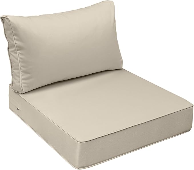 AAAAAcessories Outdoor Seat Cushions for Chairs, Fade-Resistant, Waterproof Patio Furniture Replacement Cushions, 25.5" x 25.5" x 5" + 25.5" x 13.5", Beige