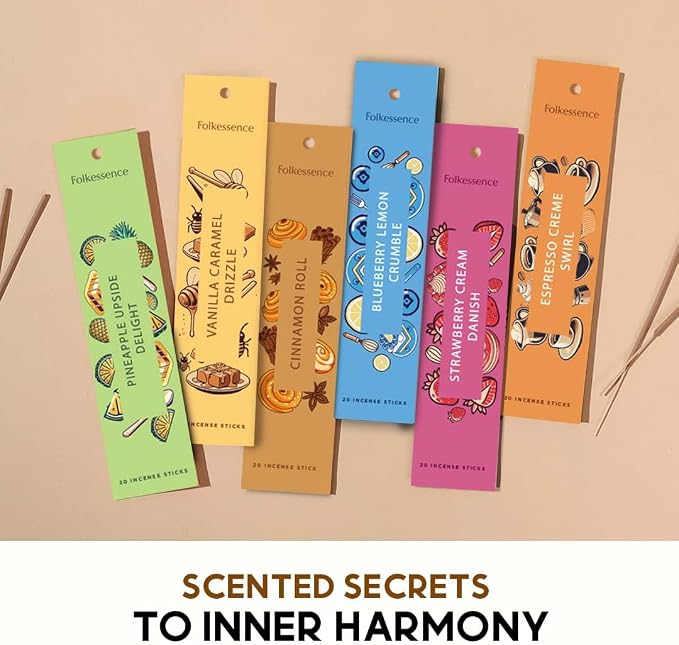 Folkulture Incense Sticks with Holder (120 Sticks) | Set of 6 Incense Sticks For Aromatherapy,Gifts | No Charcoal, Organic, Non Toxic, 45 Mins, Long Burning Vanilla, Caramel, Strawberry Insence-Sticks