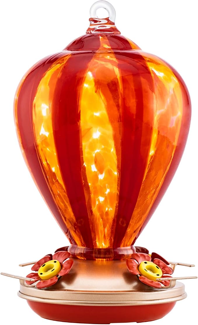 Hummingbird Feeder, 34OZ Hand Blown Glass Hummingbird Feeders for Outdoors Hanging, 4 Feeding Perch with Ant Moat Hook, Garden Yard Decor Gifts for Women Mom (Hot Air Balloon) | LaElvish Garden Hummingbird Feeder, 34OZ Hand Blown Glass Hummingbird Feed...
