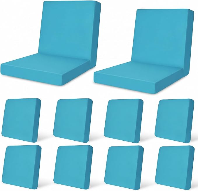 pickyNproud 12Pcs Patio Cushion Covers Stretch Outdoor Couch Cushions Slipcovers Replacement Washable Furniture Protector with Elastic Bottom Sofa Chair Seat Cover, Aqua Blue