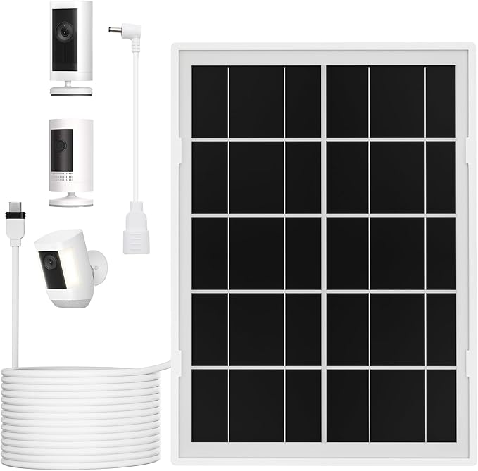 7W Solar Panel for Ring,Solar Charger for Stick Up Cam, Stick Up Cam Pro, Spotlight Cam Plus/Pro with 10FT/3M Waterproof Long Cable and USB-C to Barrel Plug Adapter