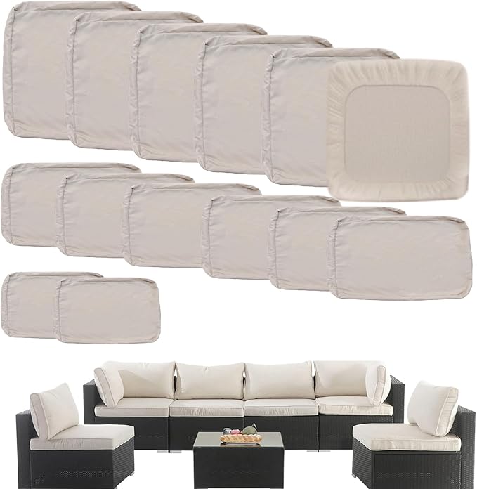 Outdoor Cushion Covers Replacement 14 Pcs Patio Cushion Covers fit for 7Pieces 6-Seater Wicker Rattan Sectional Couch Sofa Outdoor Cushion Slipcovers Set Seat and Back Cover Only, Apricot