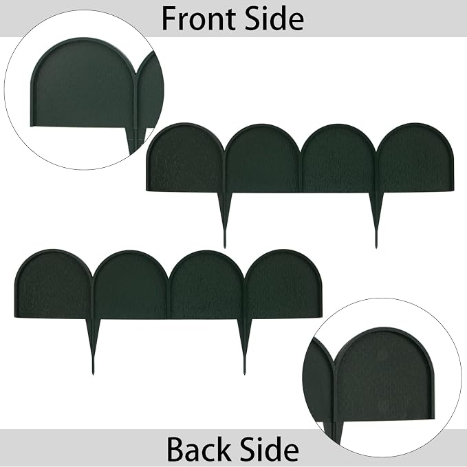 Evelyne Garden Border Edging in Half Round (Semicircle) Arched Design - 30pcs Green Yard Landscaping Fence Liner Lawn Edge Barrier - 40ft. Kit of Decorative Lawn Landscape Panels Elements