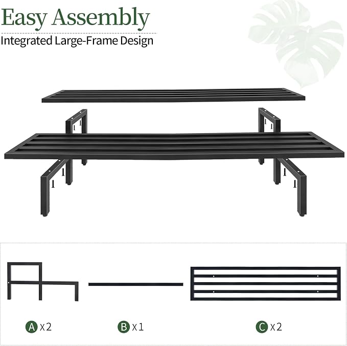 Heavy Duty Plant Stand Outdoor Indoor, Large Metal Plant Stand 48" L x 10" W x 12" H Outdoor Plant Stands 2-Tier Flower Pot Stand 500 LBS Capacity for Patio Garden