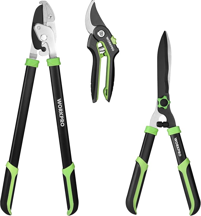 WORKPRO 3-Piece Garden Shears Set - 20” Hedge Shear, 24” Anvil Lopper & 8” Pruning Shear, Heavy-Duty Gardening Clippers with Sharp Blade, Comfort Grip Handle for Branches, Shrubs, and Hedges