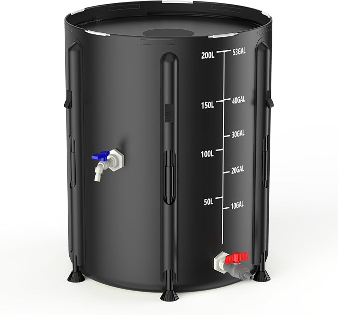 SKM Collapsible Rain Barrel, 53 Gallon Portable Rain Water Collection System to Collect Rainwater from Gutter, Foldable Water Storage Tank with Spigot for Garden, Lawn & Outdoor Plant Watering, Black