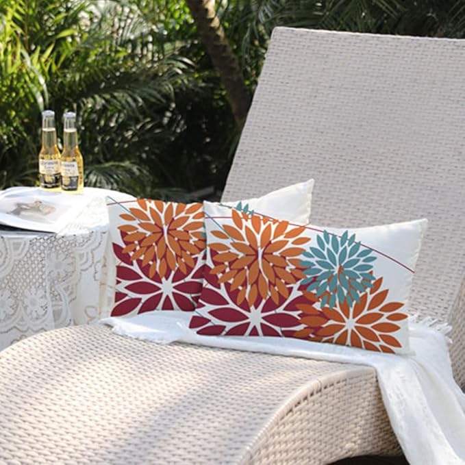 DFXSZ Outdoor Throw Pillow Covers 12x20 Inch Set of 2 Waterproof Spring Summer Geometric Elegant Burnt Orange Outdoor Pillow Covers for Patio Funiture Garden Couch 168D12