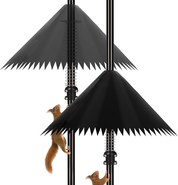2 Pack Squirrel Baffle for Bird Feeder Pole, 19 inch Squirrel Cone for Bird Feeder Pole, Outdoor Squirrel Guard with Stainless Steel Spring for Shepherd's Hook, Black