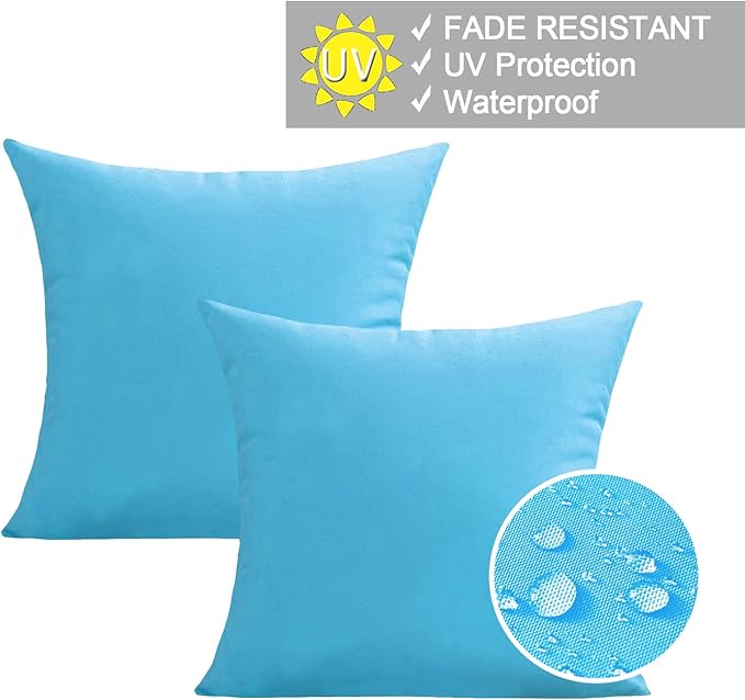 VAKADO Outdoor Waterproof Throw Pillow Covers Decorative UV Outside Patio Furniture Cushion Cases Decor for Garden Bench Porch Couch Tent Pool 26x26 Pack of 2 (Sky Blue)