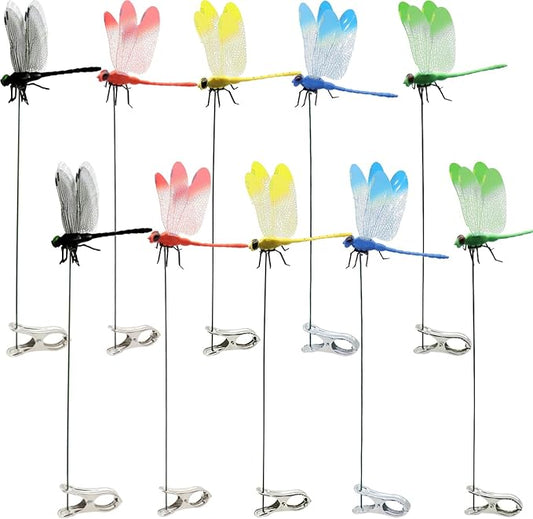10 Pcs Dragonfly Clips Dragon Fly Hat Clip Artificial Realistic 3D Dragonflies Garden Stakes Decor for Indoor Outdoor