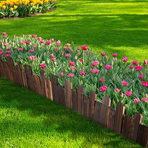 Bucherry 2 Pcs Wood Garden Edging Border No Dig Landscape Edging Anti Corrosive Lawn Picket Fence with Gloves Decorative Flower Bed for Yard Patio Pathway Tree Outdoor 7.9 x 47 Inch