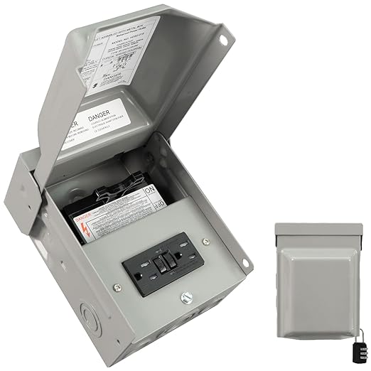 15 Amp WRTR GFCI with Pullout Switches Power Outlet Box 125 Volt, Heavy Duty Lockable Weatherproof Electrical Panel, Outdoor Receptacle for EV Generator Trailer Motorhome, ETL Listed, HDS2-015