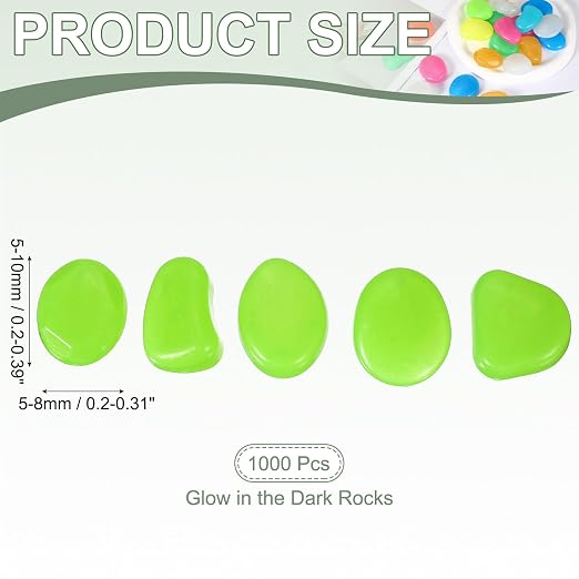 Glow in the Dark Stones, Luminous Pebbles Stones Glowing Rocks Decorative Light Up Pebbles 1000 Pcs & Green -Fitting for (Fish Tank/Outdoor Garden Decor/Yard/Walkway)