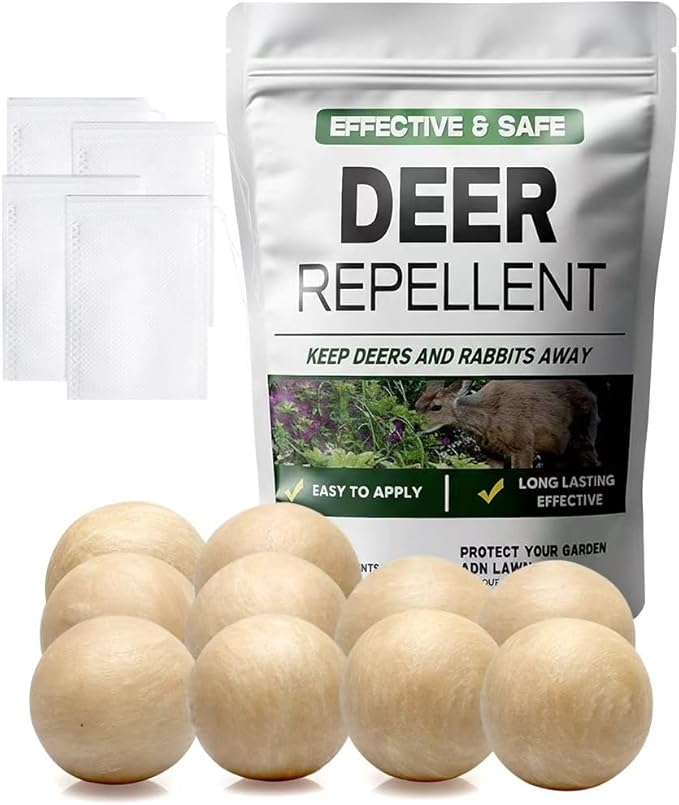 LAQDECDV Deer Repellent, Rabbit Repellent Outdoor, Deer Deterren for Yard & Garden, Bunny Repellent Balls, Keep Deer, Elk, Moose Away from Plant/Tree, Deer & Rabbit Repellant, 90 Days Protection-10P