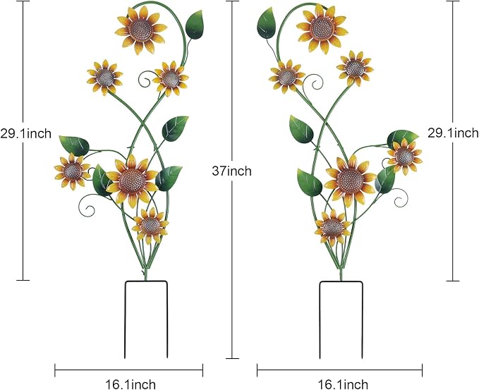 YEAHOME Garden Decor for Outside, 2 Pack 37“ Metal Sunflowers Garden Stakes, Spring Wall Decor, Yellow Look & Personalities Flowers Yard Art for Outdoor Lawn Backyard Porch Patio Home Decorations