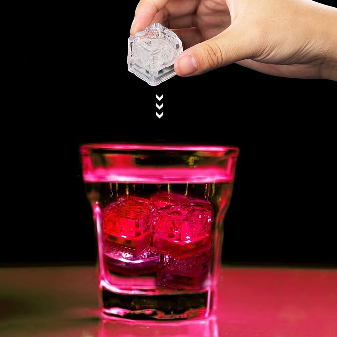 Light Up Ice Cubes for Drinks, 48 PCS Red LED Ice Cubes Liquid Activated, Glow in The Dark Waterproof Ice Cubes for Home Bar Supplies Summer Party Wedding Decor