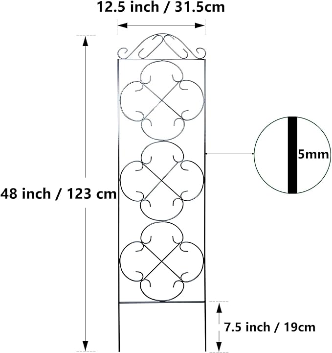 Thealyn Garden Trellis for Climbing Plants, 4 Pack 48" x 12.5" Metal Trellis for Potted Plants, Rust-Resistant Plant Support for Indoor Outdoor Use, for Ivy Clematis Vines Flowers, Black