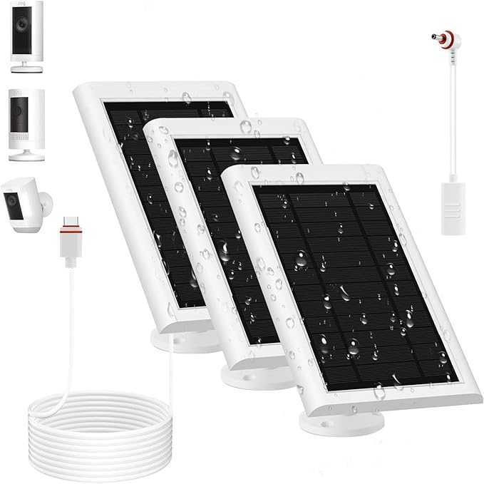 3 Pack Solar Panel for Ring Camera(2nd Generation) Dustproof Waterproof 5W Solar Panel with 10FT/3M Long Cable for Stick Up & Pro Spotlight Cam Battery for Security Camera