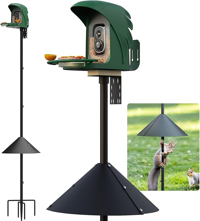 Bird Feeder Pole with Squirrel Baffle, 91'' Inch Heavy-Duty Bird House Pole for Outdoors,Adjustable Height,Universal Mount Kit for Bird Feeder Camera &Bird House (Adapter Included)