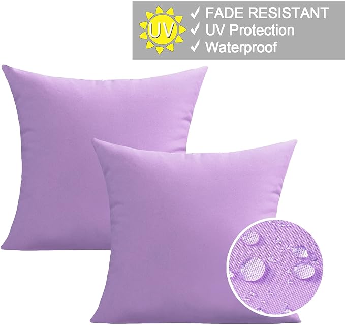 VAKADO Outdoor Waterproof Throw Pillow Covers 22X22 Set of 2 Decorative Purple Patio Furniture Cushion Cases Outside Decor for Couch Garden Bench Porch
