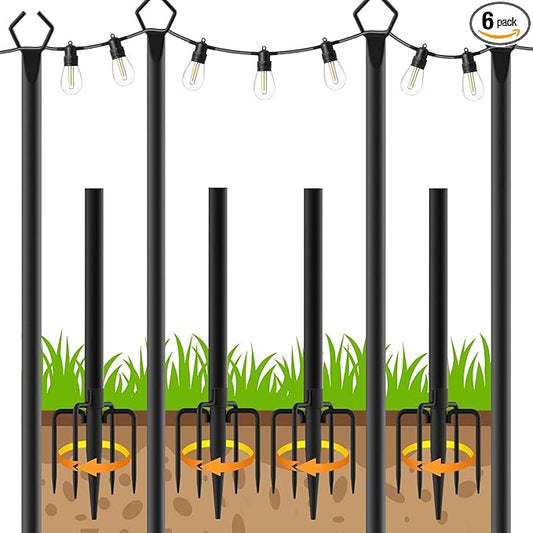 AHRLHR 4 Pack String Light Poles,Poles for Outdoor String lights10 Ft Metal Poles with Fork for Outdoor String Lights,Outdoor Light Poles with Fork,Patio,Deck,Backyard