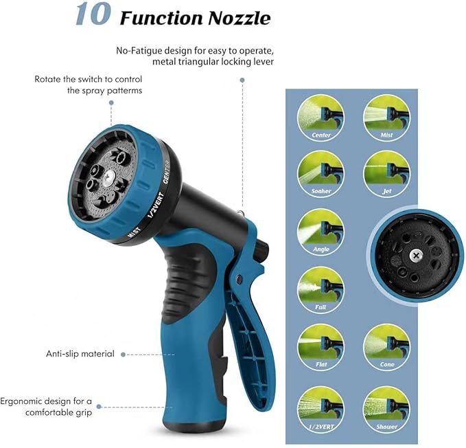 Torriweg 15FT Stainless Steel Garden Hose with 10-Pattern Nozzle, 304 Metal Braided, Lightweight and Kink Free, All Weather and Freeze Proof Flexible Hose