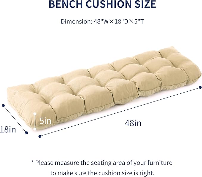 IPYNBAP Outdoor Bench Cushion, 48x18x5 Inch, Waterproof Bench Cushion for Outdoor/Indoor Furniture, Tufted Patio Bench Seat Cushion, Fade Resistant Outdoor Cushions for Porch Swing Couch, Beige