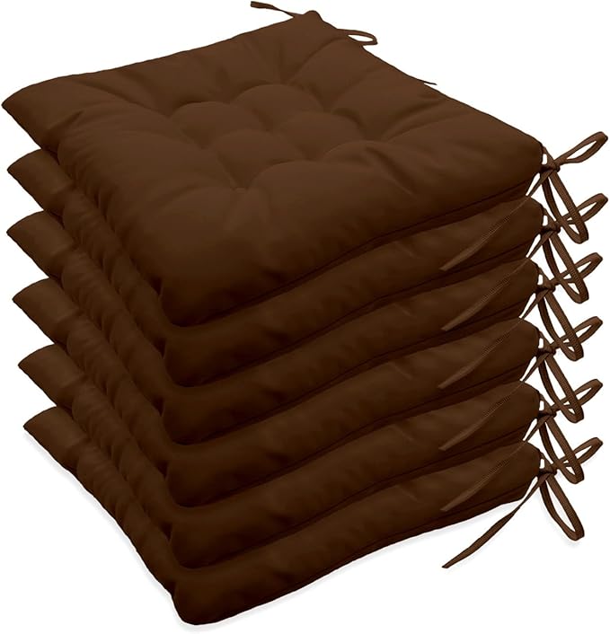 Outdoor Indoor Tufted Chair Cushions, Seat Cushions with Ties, Chair Pads Waterproof for Porch Kitchen Office Garden Coffee Brown 16" x 16", Set of 6
