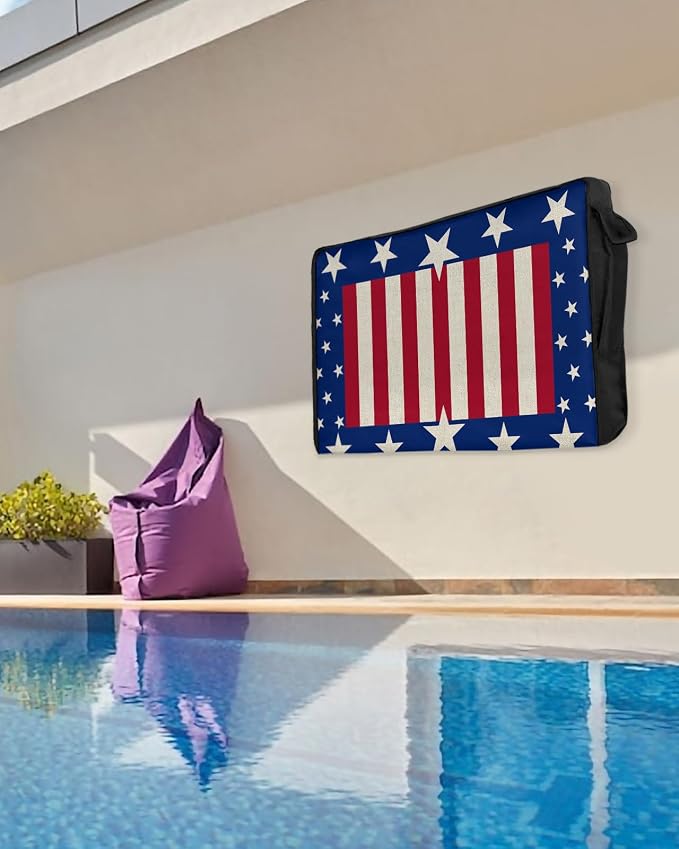 T&H XHome Outdoor TV Cover - USA Flag 4th of July Stars Blue White Red Stripe Retro Waterproof and Weatherproof 52"-55" LCD Movable Shield TV Display Screen Protector Outside Television Covers