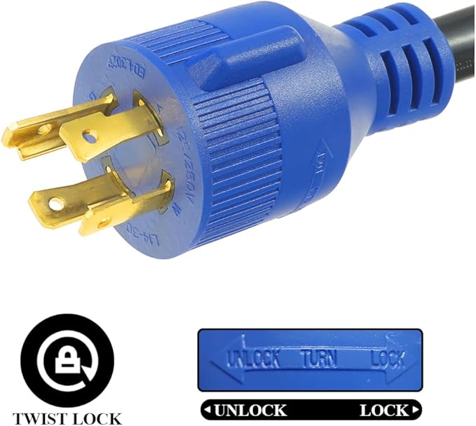 30 Amp to 50 Amp RV Adapter,Generator Plug 4 Prong 30 Amp Power to 50 Amp RV,NEMA L14-30P to 14-50R RV Electrical Cord Adapter,Plug Adapter Load Up to 30 Amp 250V 7500W 10/3 AWG 12 inch(4 Prong30M50F)