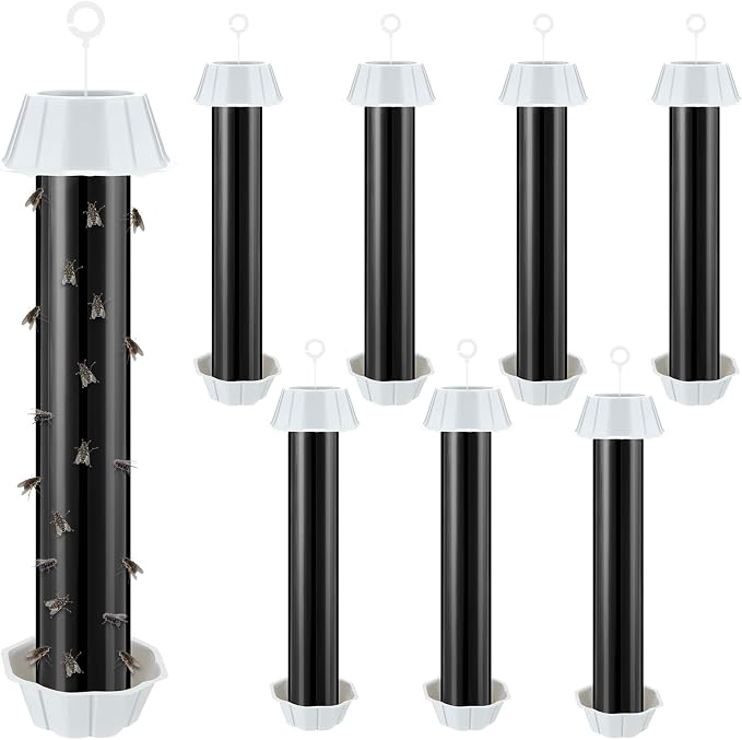 Qualirey 8 Pcs Sticky Fly Trap Fly Stick Indoor Outdoor Long Lasting Hanging Flies Bug Catcher Paper Tape Strips with Hook for Wasps Gnats Bug Insects Fruit Flies Mosquitoes (Classic-2,Black)