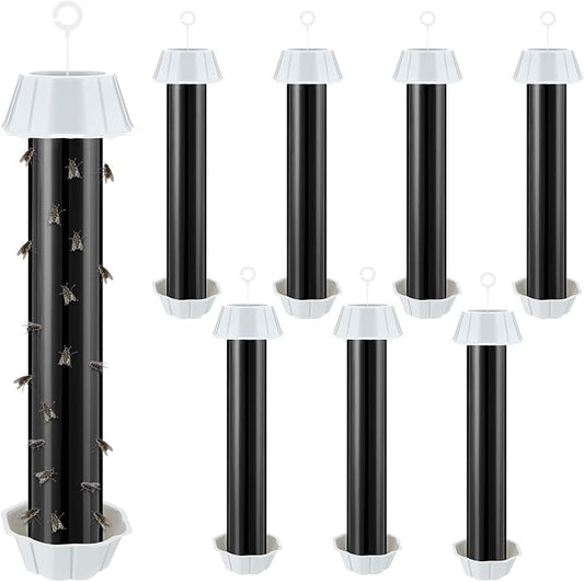 Qualirey 8 Pcs Sticky Fly Trap Fly Stick Indoor Outdoor Long Lasting Hanging Flies Bug Catcher Paper Tape Strips with Hook for Wasps Gnats Bug Insects Fruit Flies Mosquitoes (Classic-2,Black)