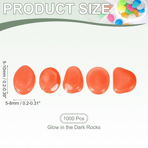 Glow in the Dark Stones, Luminous Pebbles Stones Glowing Rocks Decorative Light Up Pebbles 1000 Pcs & Bright Orange -Fitting for (Fish Tank/Outdoor Garden Decor/Yard/Walkway)