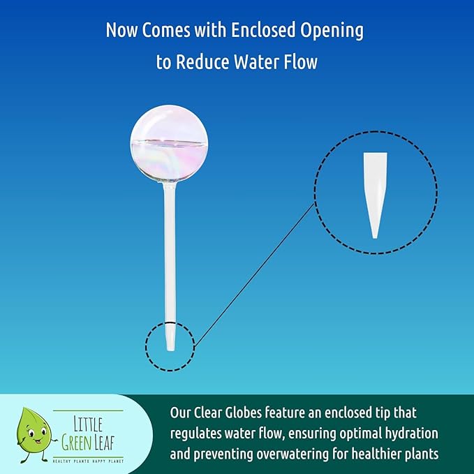 Little Green Leaf Automatic Plant Watering Globes Self Watering Planter Inserts (Set of 6) | Hands Free Clear Glass Bulbs | Planter Spikes to Support Indoor & Outdoor Plant Health (200ml)