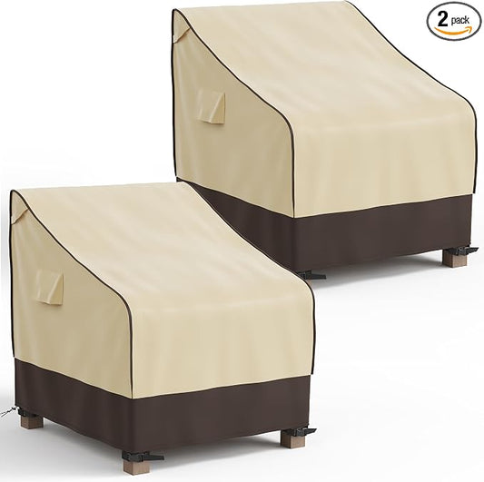 MR. COVER Patio Chair Covers Waterproof, Outdoor Furniture Covers for Rocking Chair, Heavy Duty Anti UV Chair Cover, Fits up to 45"W x 40"D x 35"H, Air Vent and Handles Included, Brown & Khaki, 2 Pack