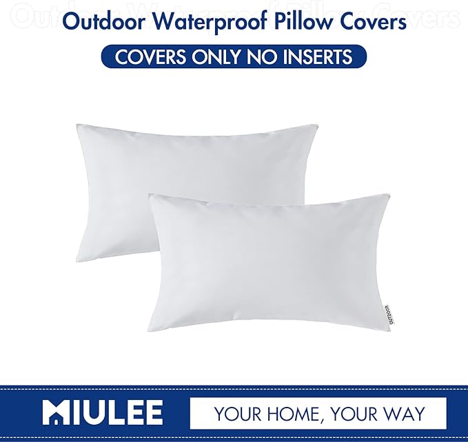 MIULEE Pack of 2 Decorative Outdoor Waterproof Pillow Covers Garden Cushion Sham Throw Pillowcase Shell for Spring Patio Tent Couch 12x20 Inch White