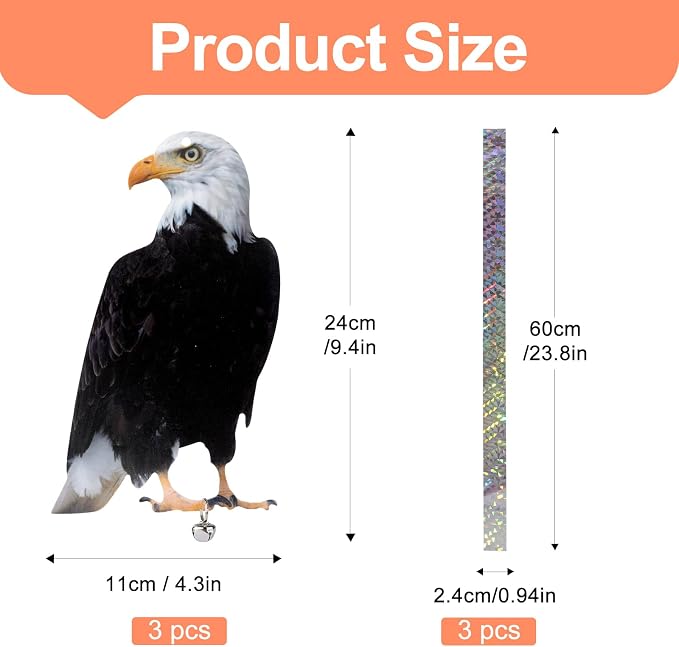 Owl to Keep Birds Away, 3 Pack Bird Scare Hawk Fake Owl, Reflective Hanging Bird Decoration, Bird Control Device to Keep Birds Pigeon Woodpecker Away from Patio Garden