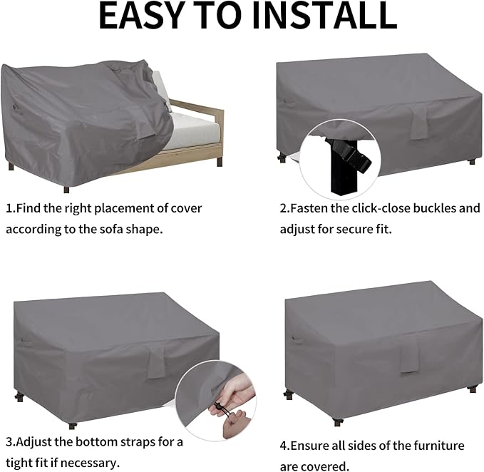 Easy-Going Waterproof Patio Sofa Cover UV Resistant 3 Seater Outdoor Sofa Cover Weatherproof Lawn Patio Furniture Cover with Tape Sealed Seam (85Wx37Dx35H inch, Grey)
