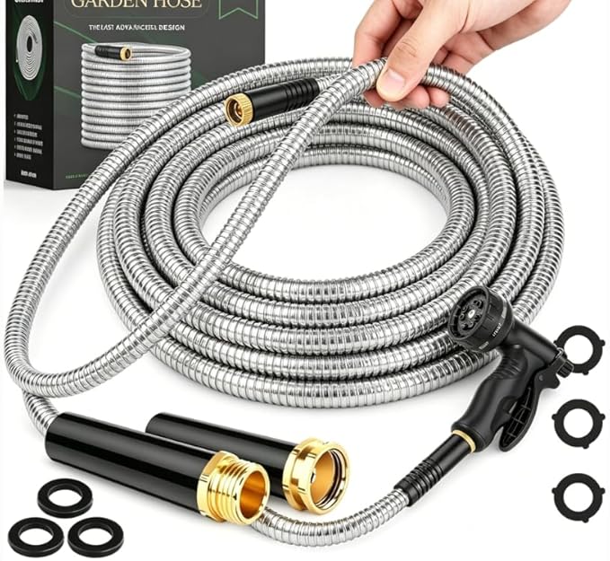 CXEZSIK Garden Hose, Water Hose with 10 Function Nozzles, No Kinks, Flexible Hose, Lightweight, Puncture Proof Hose for Yard and Outdoor（53FT）