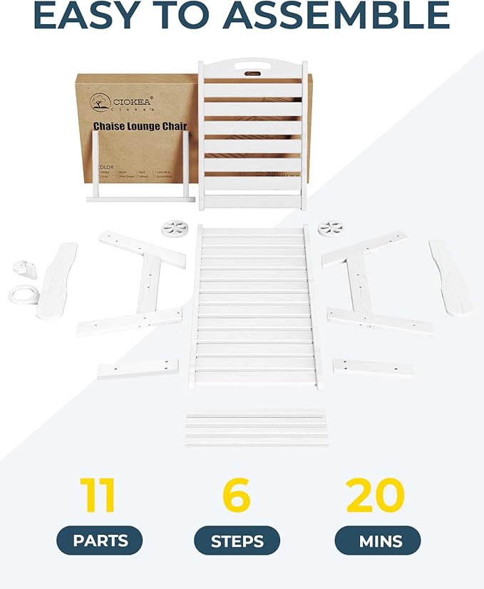 Ciokea Lounge Chair Outdoor, Oversized Chaise Lounge Chair with 5 Positions, HDPE, Patio Lounge Chair with Wheels & Cup Holder for Pool, Deck, Poolside, White