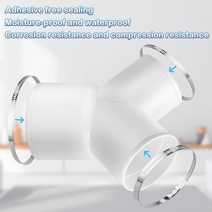 Enenes 3 Way Duct Splitter, ABS Duct Connector for Exhaust Fan Dryer Vent Hose 4 to 3 to 3 Inch Dia Come With 3 Pieces Stainless Steel Hose Clamps (4 to 3 to 3 Inch)