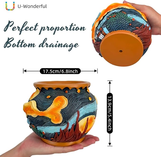 Plant Pots with Drainage Holes - Cute Unique Starry Sky Theme Flower Pots - Decorative Planter for Indoor/Outdoor, Funny Plant Pots for Home Garden Decor