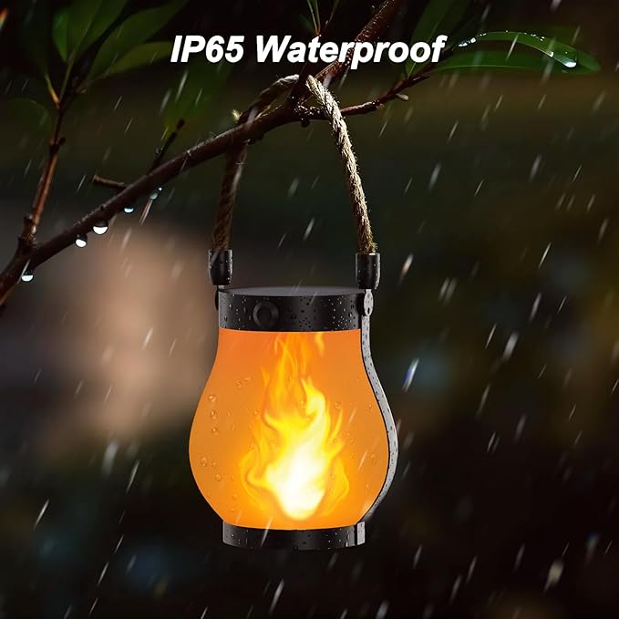 Hompavo Gen2 Solar Lanterns Outdoor with Ultra-Real Flame, Dual Charging (USB/Solar) & 2 Mode - Waterproof Decorative Hanging/Table Lights for Yard Patio Garden Birthday Mothers Day Gifts for Women, 4