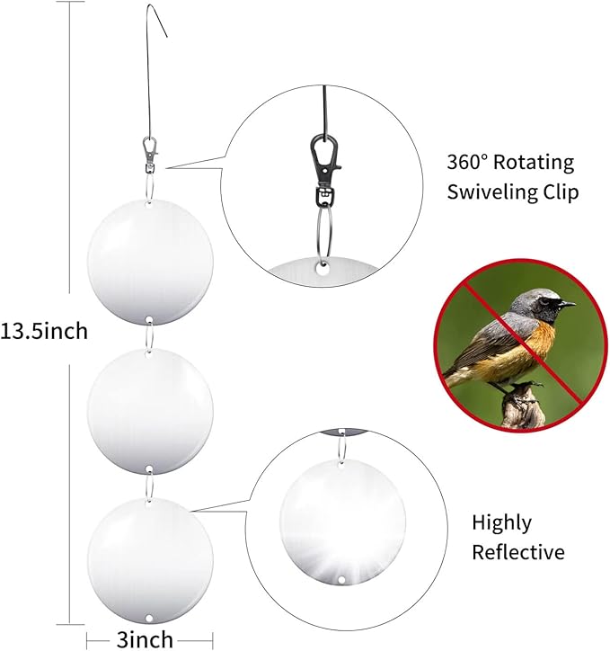 Hedoc Reflective Bird Scare Discs Set, 24PCS Large Double-Sided Bird Deterrents for Outside, Bird Reflectors to Keep Birds, Woodpeckers, Pigeons Away from House, Outdoor Garden, Patio and Yard