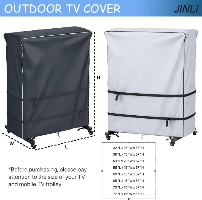 JINLI 65-70 inch outdoor TV trolley cover, courtyard TV cover, Oxford fabric waterproof and dustproof, triple windproof design, compatible with rolling/mobile stand