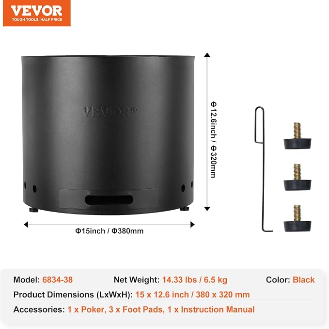 VEVOR Smokeless Fire Pit Stove Bonfire, H: 12.6 in x Dia: 15 in,Wood Burning Fireplaces with Removable Ash Pan, SUS430 Stainless Steel Inner Portable Outdoor Firepit, Ideal for Outdoor Patio Camping